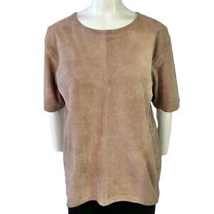 MARIA BONITA TAN SHORT SLEEVE TOP LEATHER  SUEDE VINTAGE BOXY SHAPE CAMEL TOP